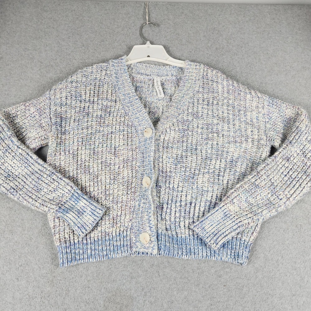 Grace + Karma Sweater Womens Medium Blue Multi Acrylic Chunky Knit Button Front